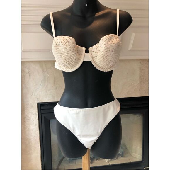 Shade & Shore Women’s Cream Lace Top 2 Piece Bikini Size L (36B) NWOT - Picture 1 of 9